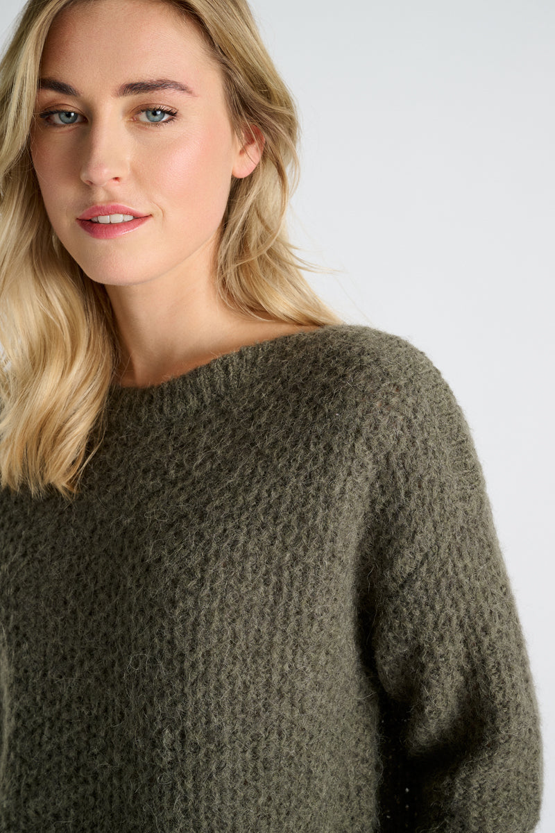 Kaki pull met ronde hals en korte mouwen