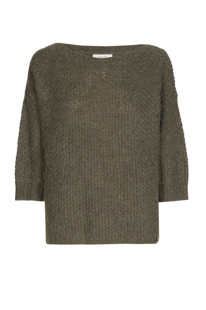 Kaki pull met ronde hals en korte mouwen