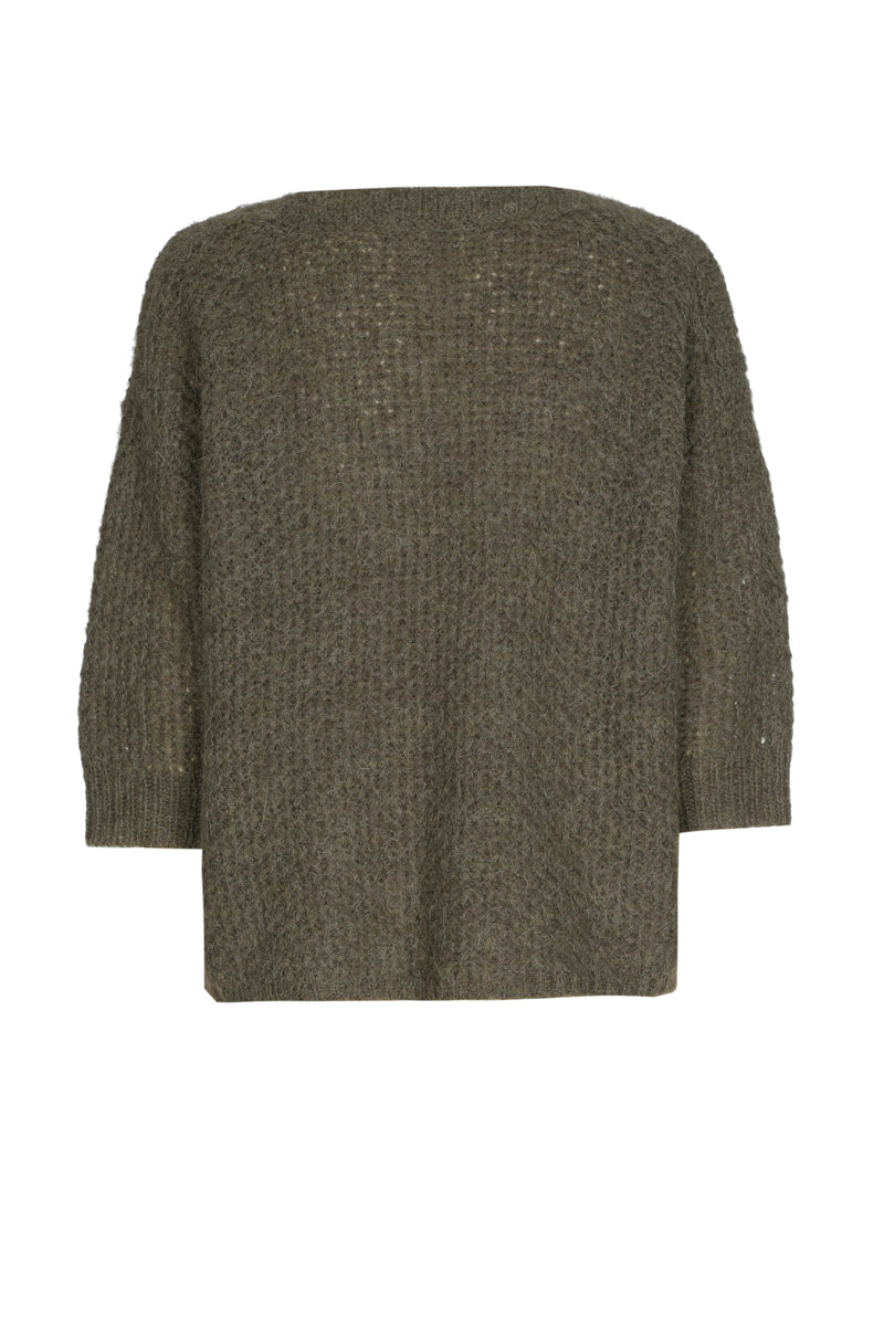 Kaki pull met ronde hals en korte mouwen