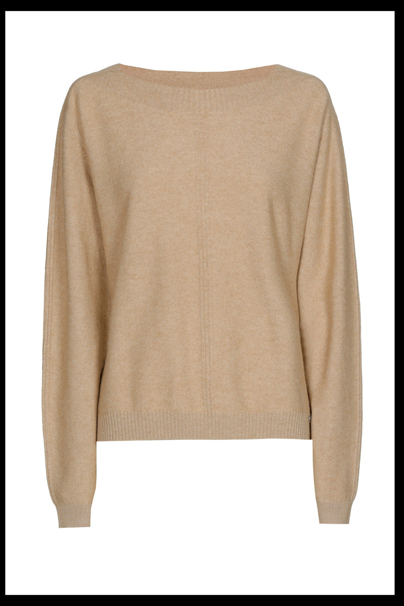 Walnootkleurige pull met boothals