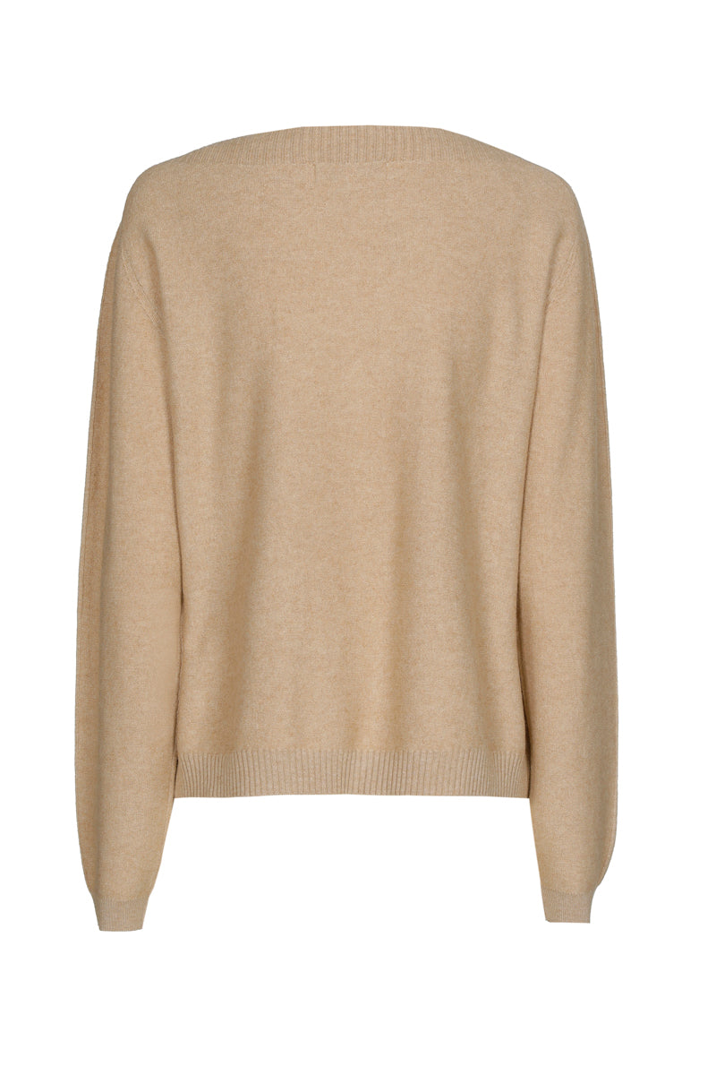 Walnootkleurige pull met boothals
