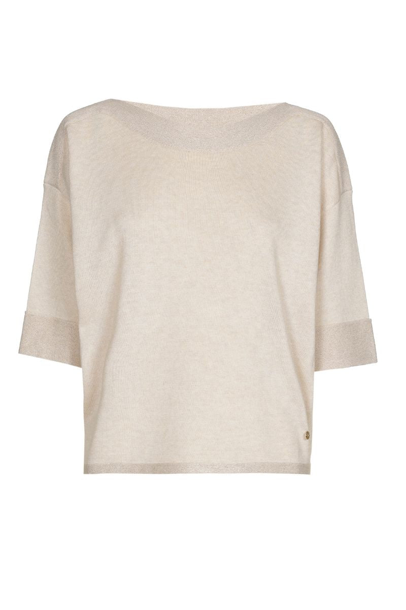 Pull in ecru met boothals en contrastboord