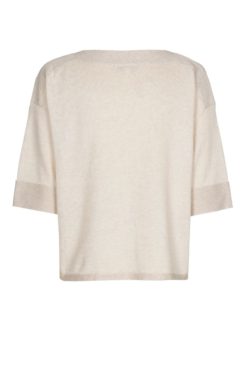 Pull in ecru met boothals en contrastboord