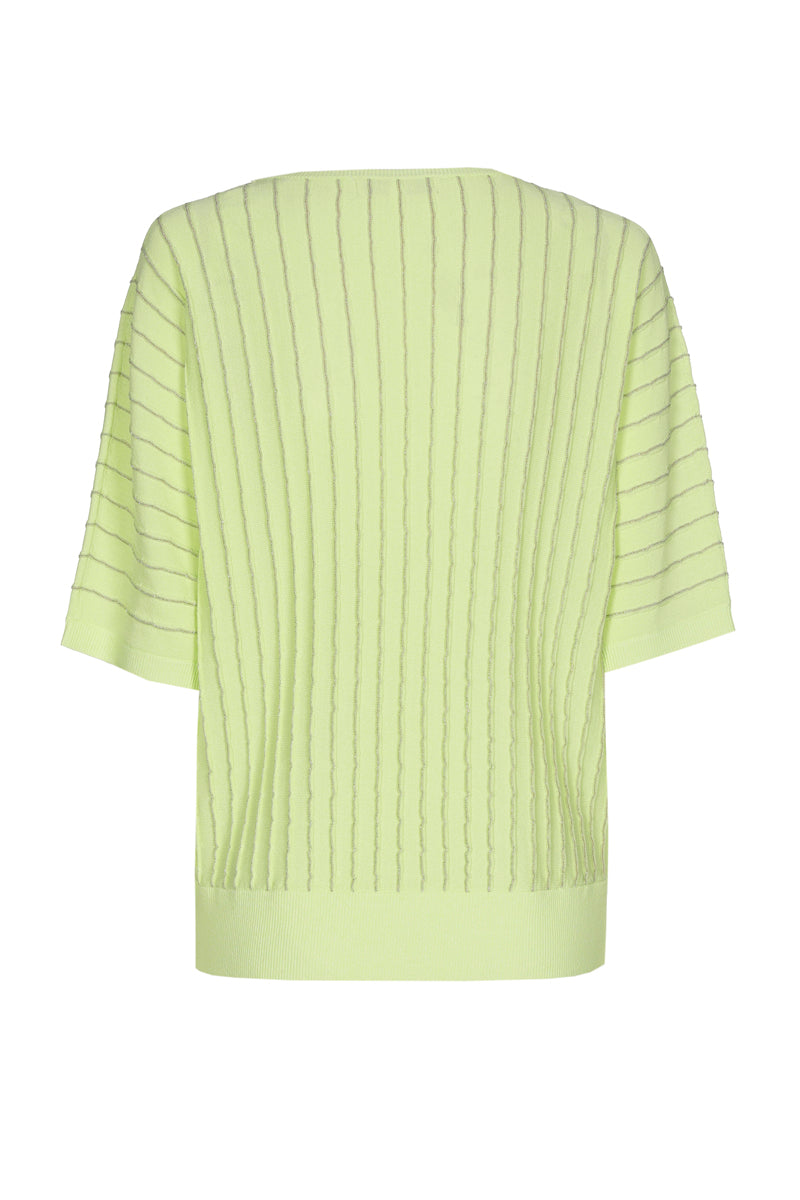 EXCLUSIVE IN OUR CONCEPT STORES: Lime colored sweater with boat neck and vertical stripes