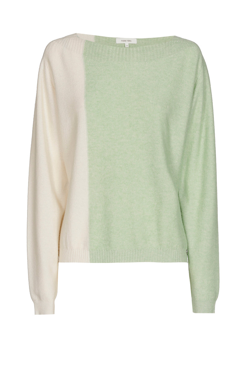 Pull bicolor met verticale streep in mintgroen en ecru