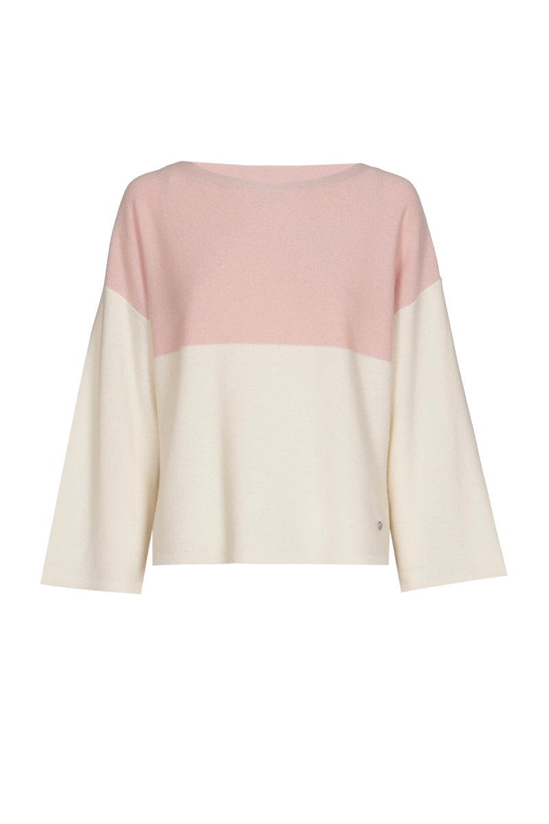 Pull met horizontale streep in ecru en roze