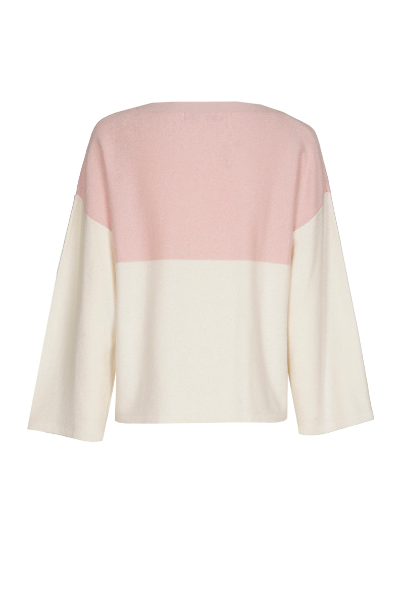 Pull met horizontale streep in ecru en roze