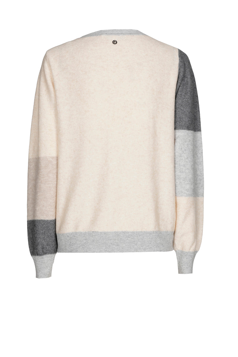  Pull gris à col rond en color blocking