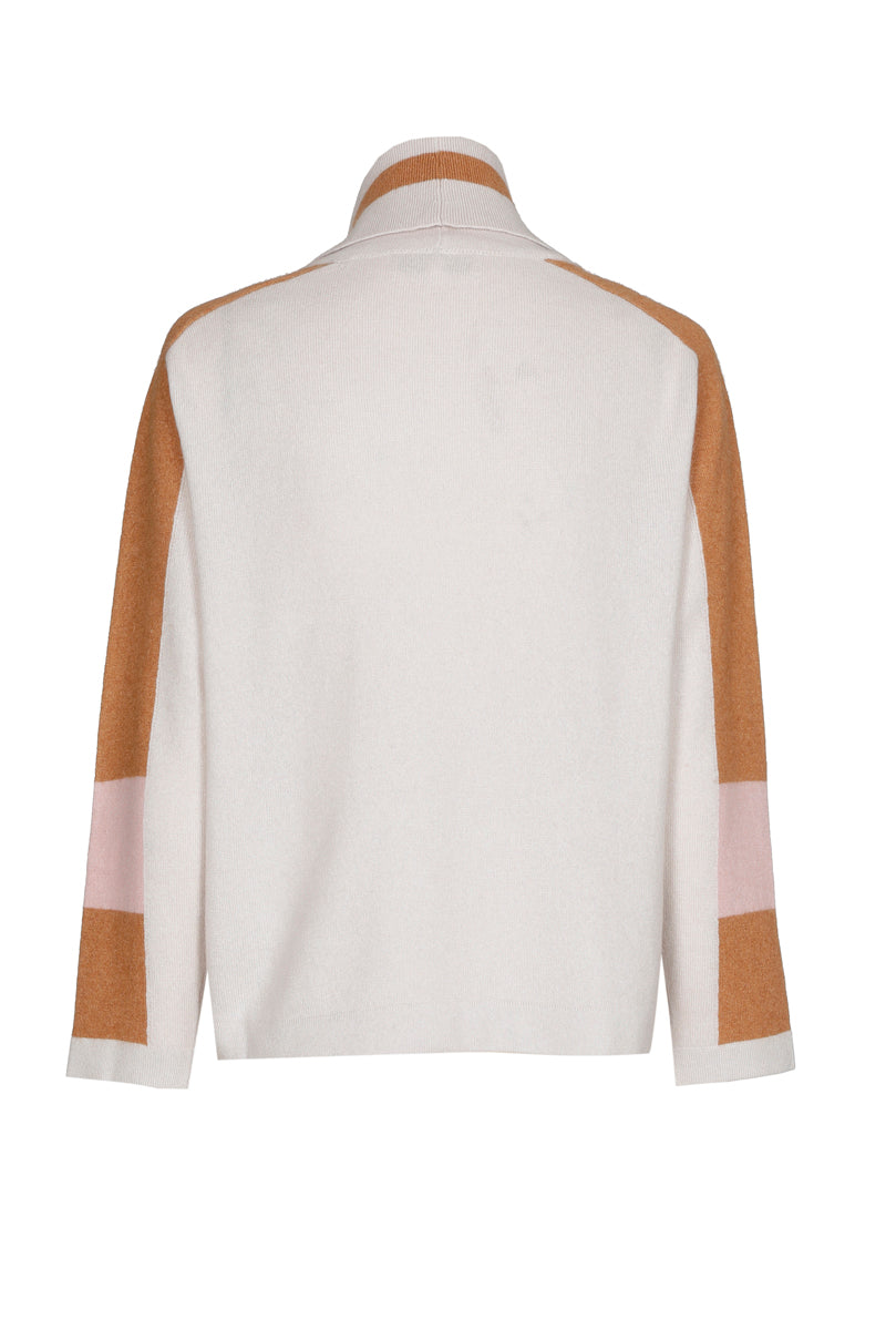 Beige pull met rolkraag en color blocking