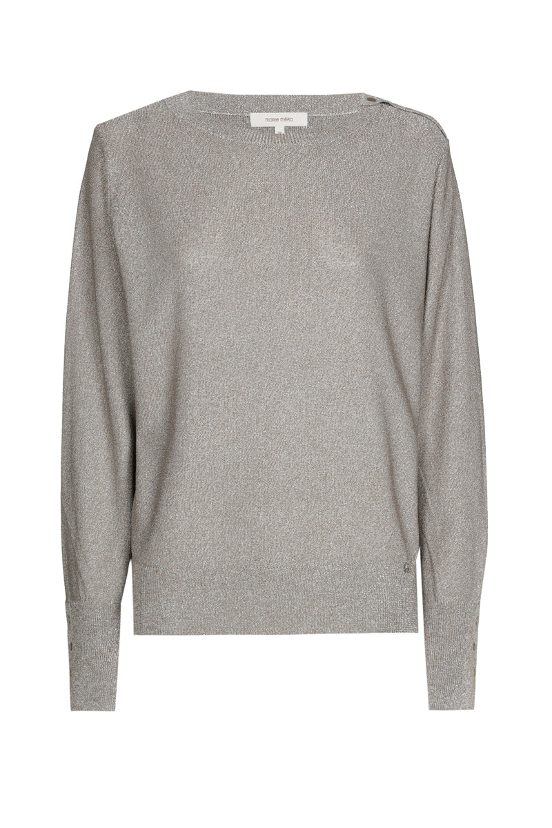 Taupekleurige trui met een vleugje lurex en lange mouwen