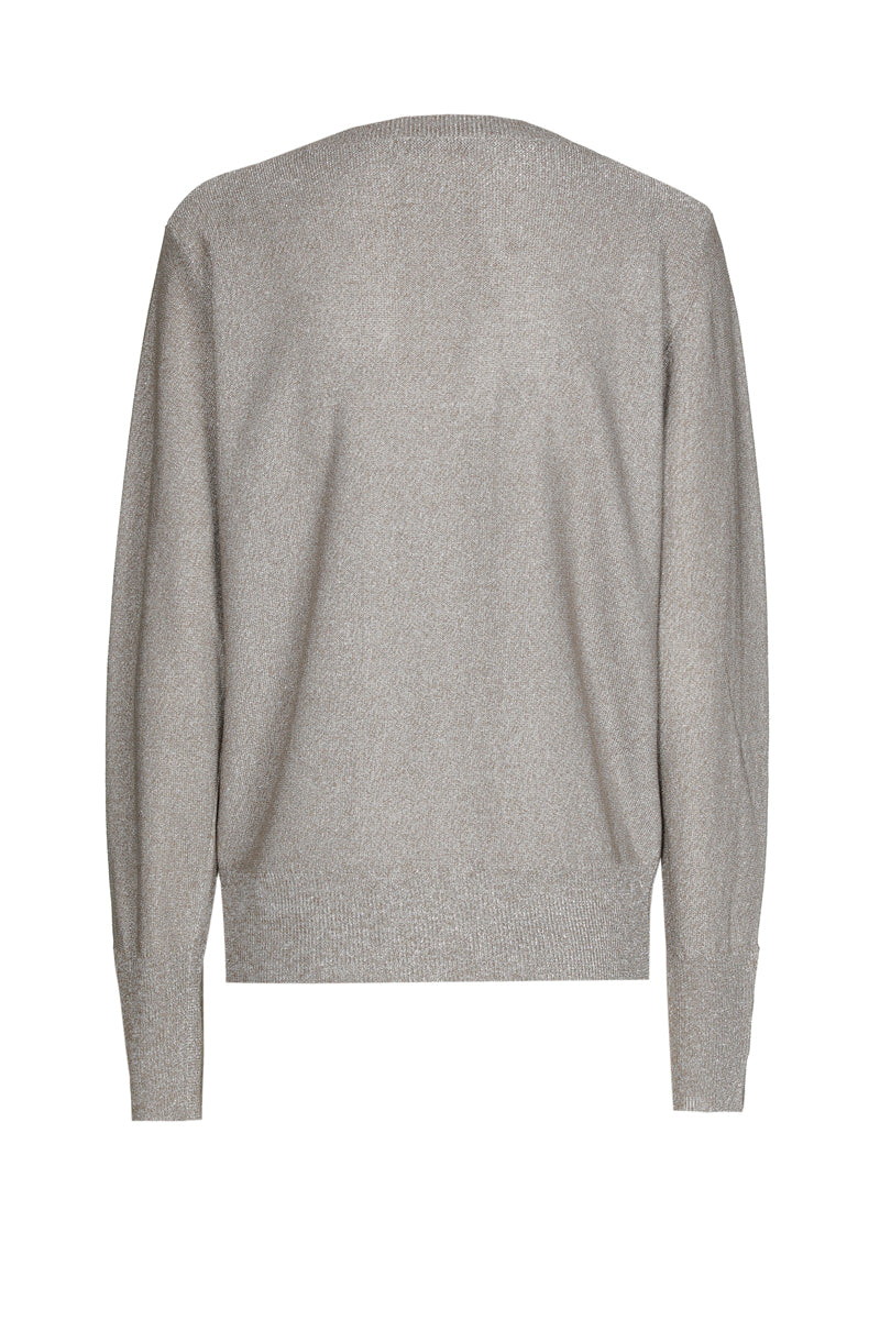Taupekleurige trui met een vleugje lurex en lange mouwen