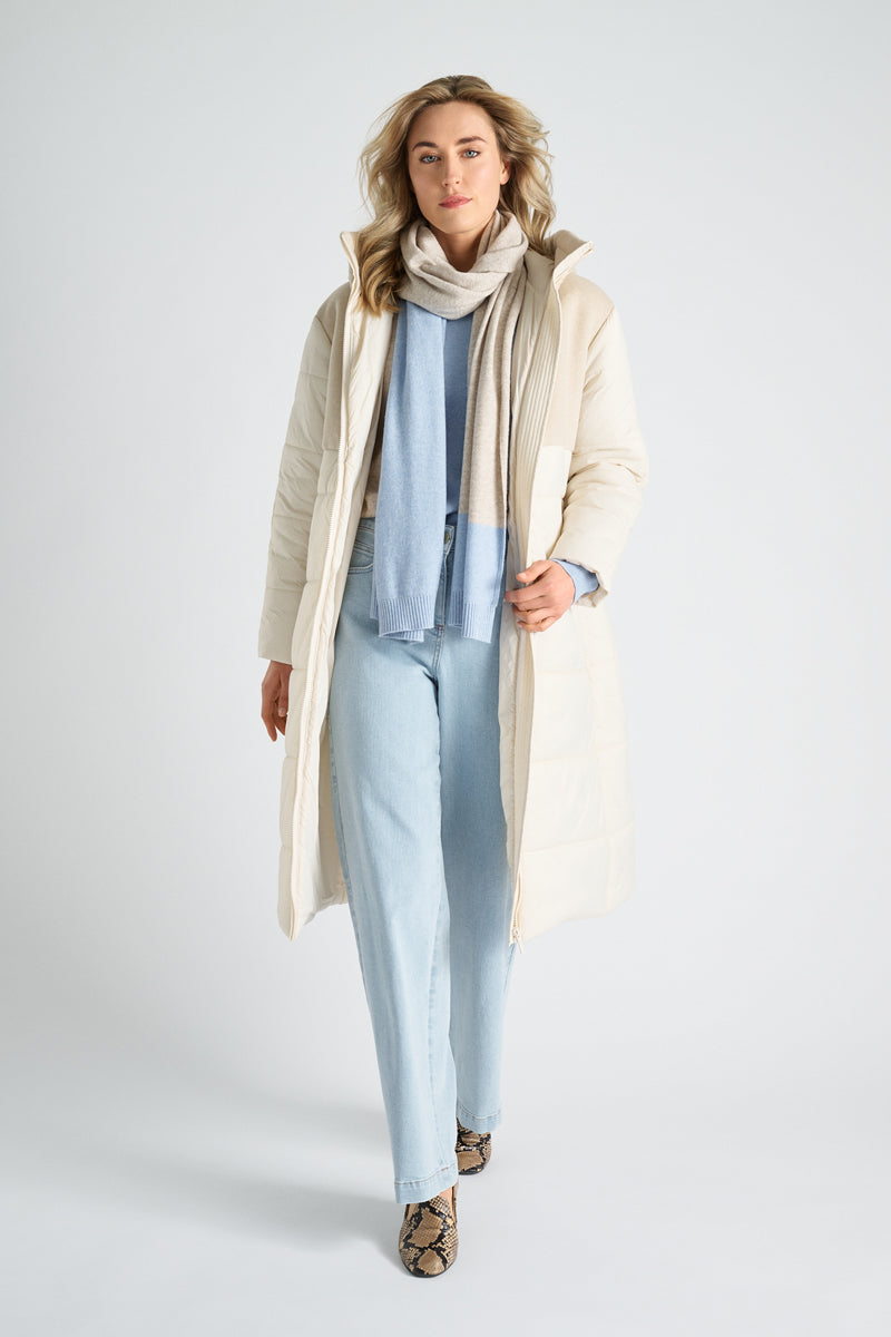 Manteau long écru à capuche