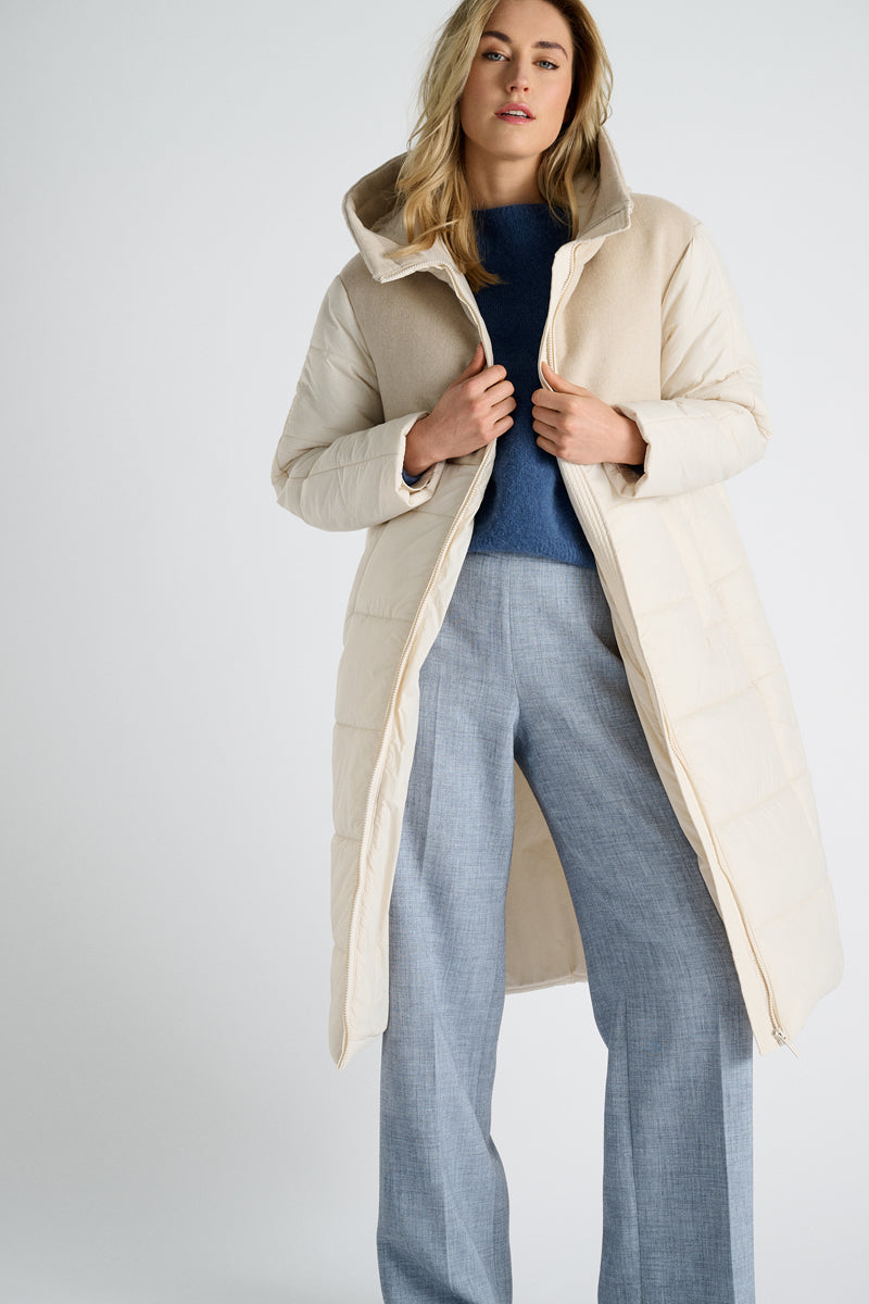 Manteau long écru à capuche