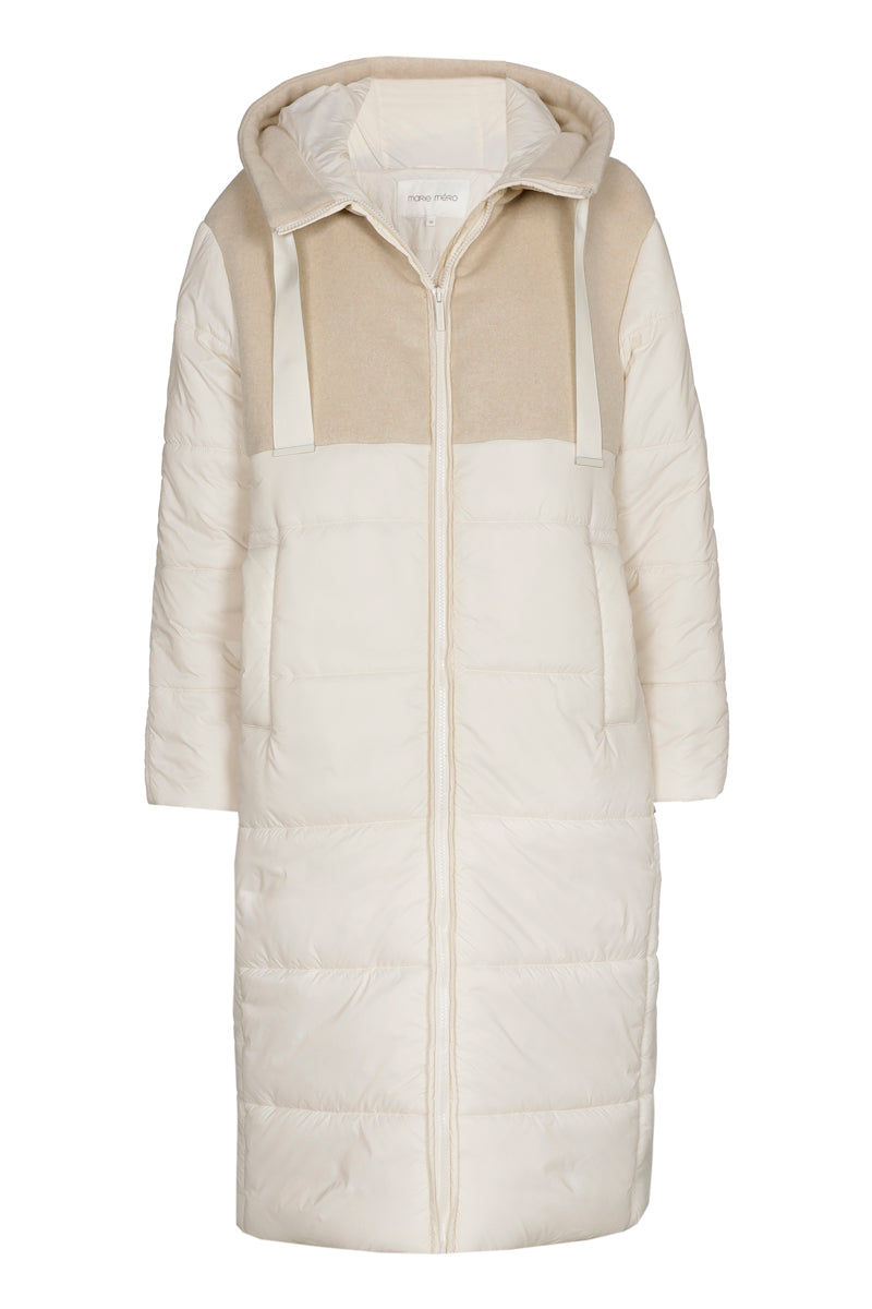 Manteau long écru à capuche