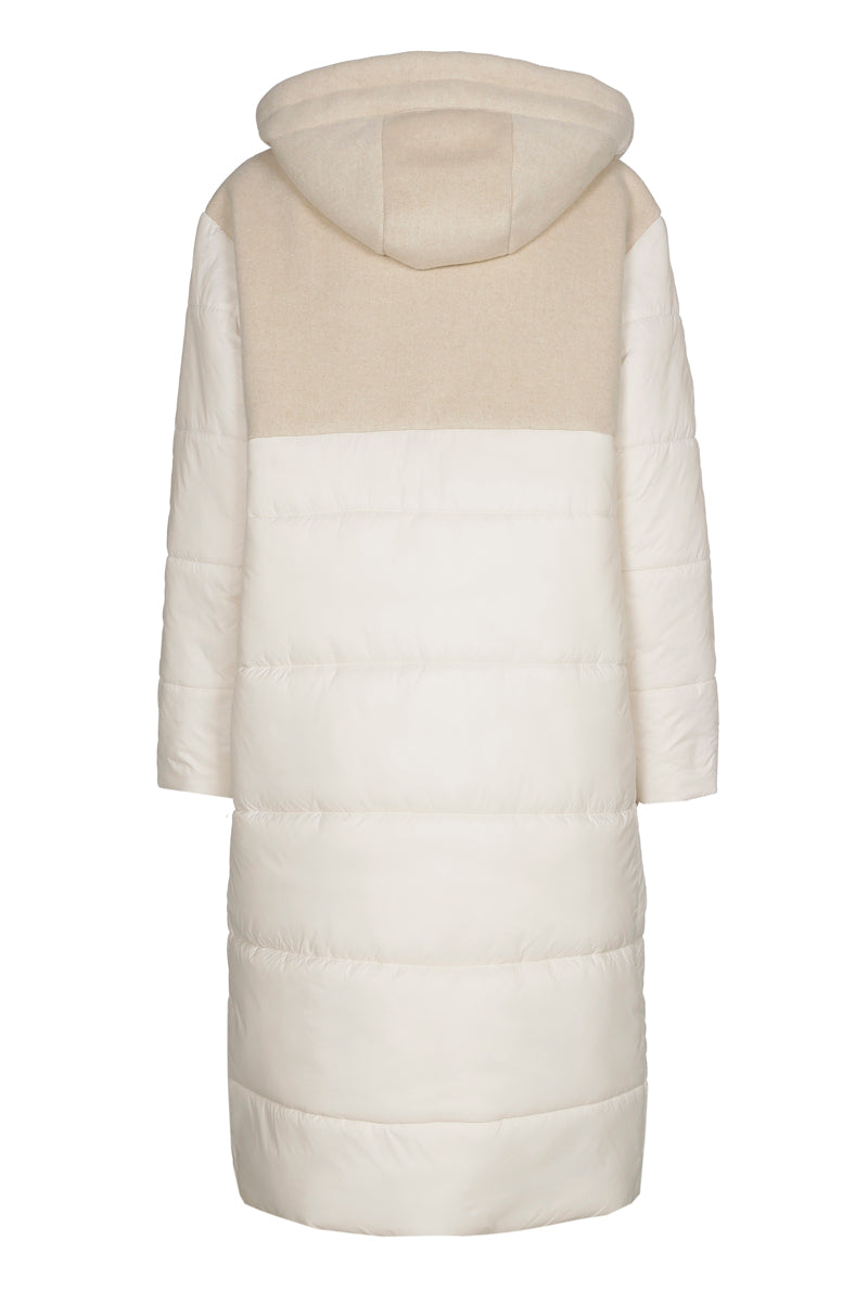 Manteau long écru à capuche