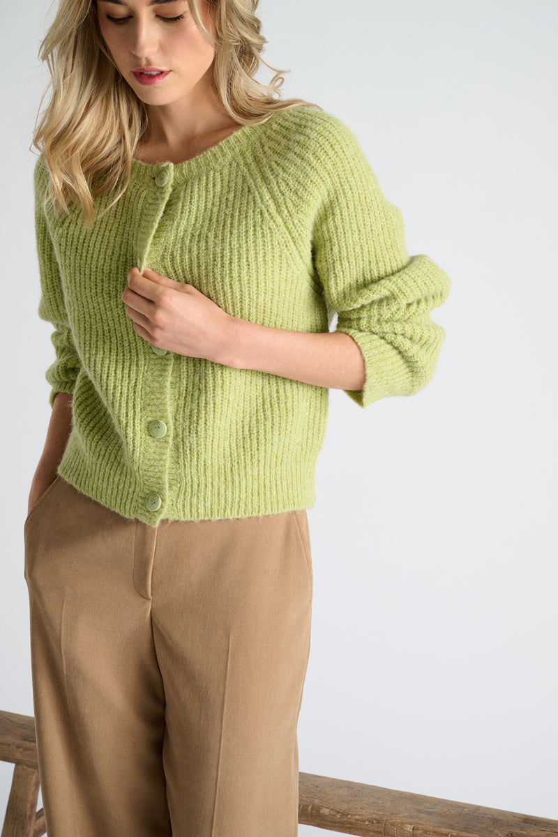 Cardigan couleur citron vert avec fermeture à boutons