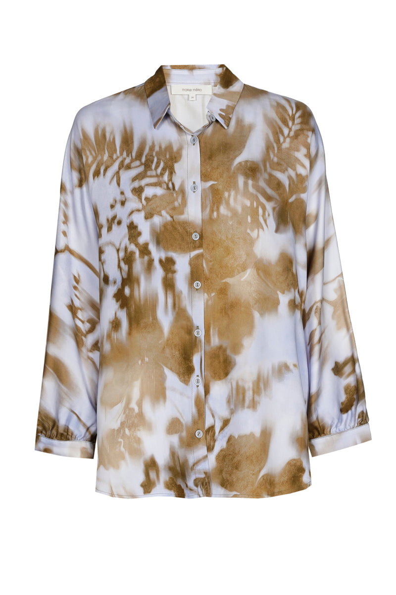 Bloes in viscose met blauw en taupe print
