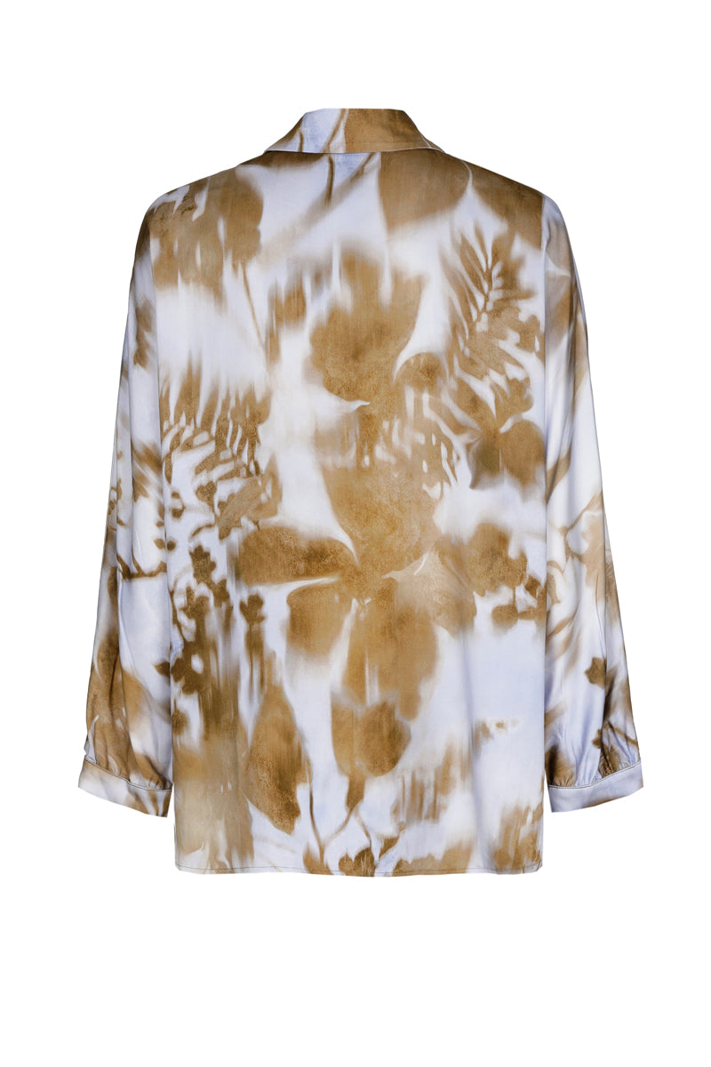 Bloes in viscose met blauw en taupe print