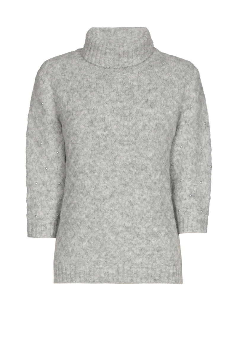 Grijze pull met rolkraag en korte mouwen