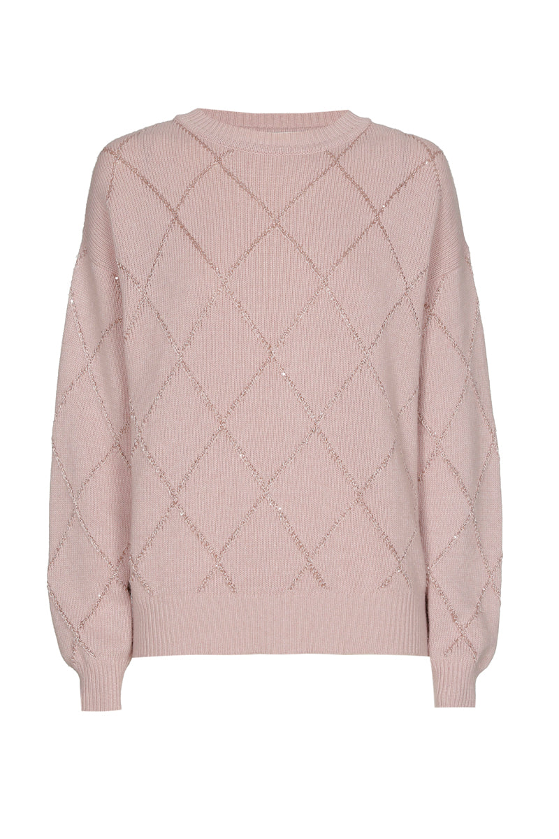 Pull rose avec motif à carreaux