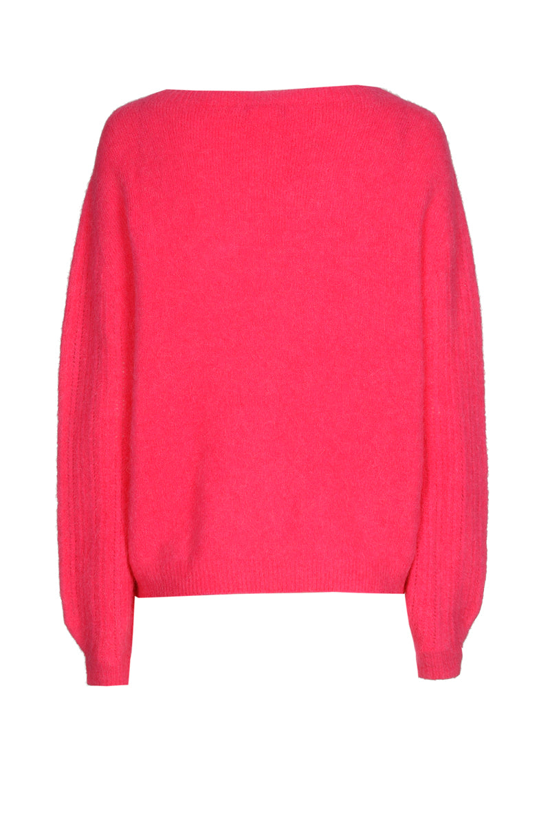 Fuchsia pull met ronde hals in alpaca