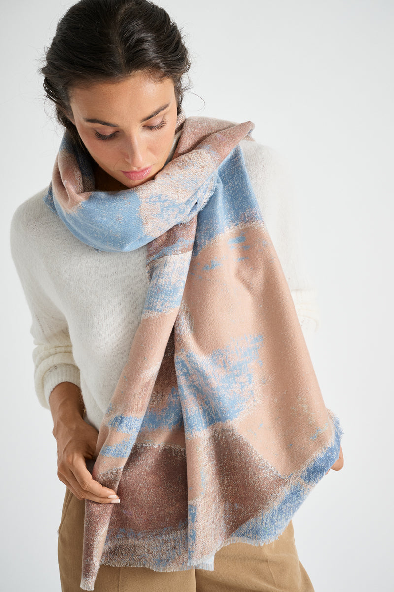 Zachte sjaal in blauw en cognac