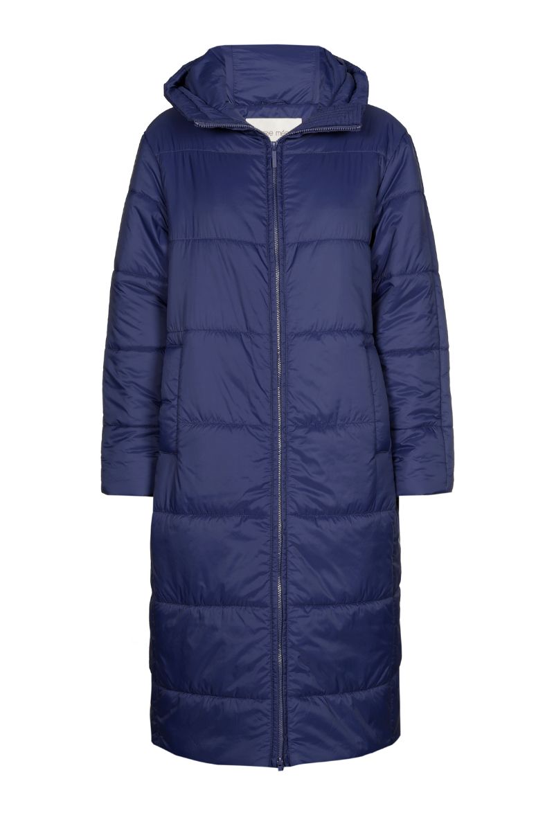 Parka longue bleu indigo avec capuche