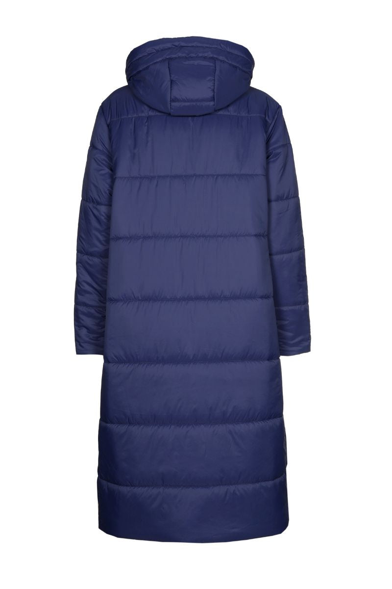 Parka longue bleu indigo avec capuche