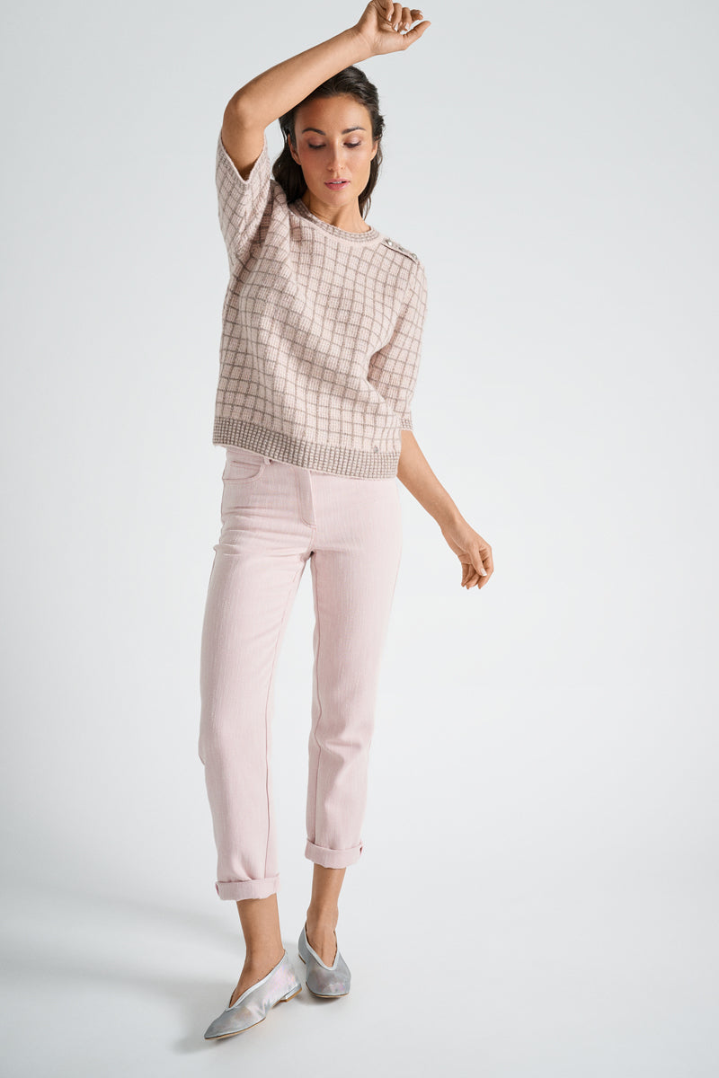 Pull à manches courtes rose et taupe