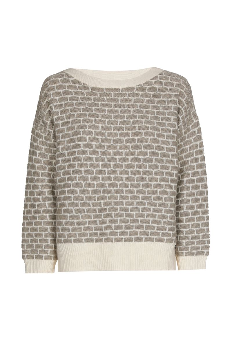 Ecru pull met bruin met structuurprint