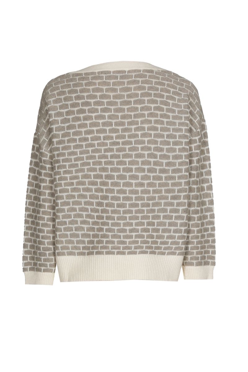 Ecru pull met bruin met structuurprint