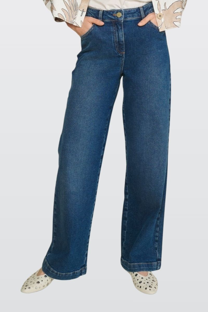 Wijde donkerblauwe jeansbroek