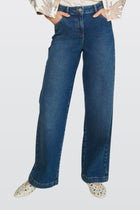Wijde donkerblauwe jeansbroek