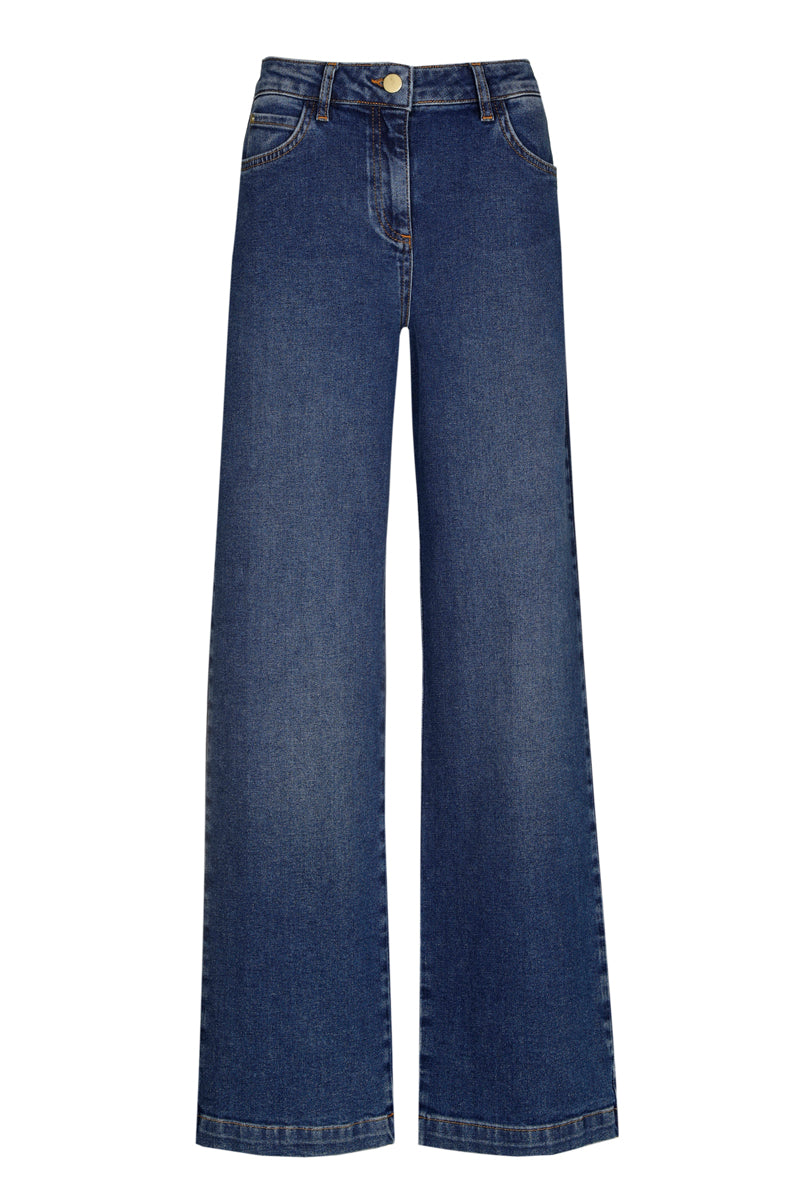 Wijde donkerblauwe jeansbroek