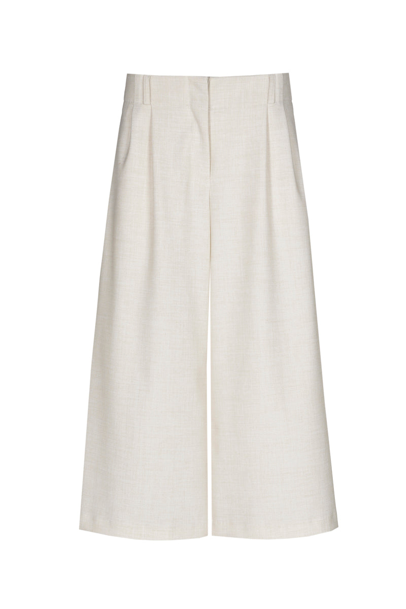 Culotte broek in crèmekleur met bandplooi en zakken