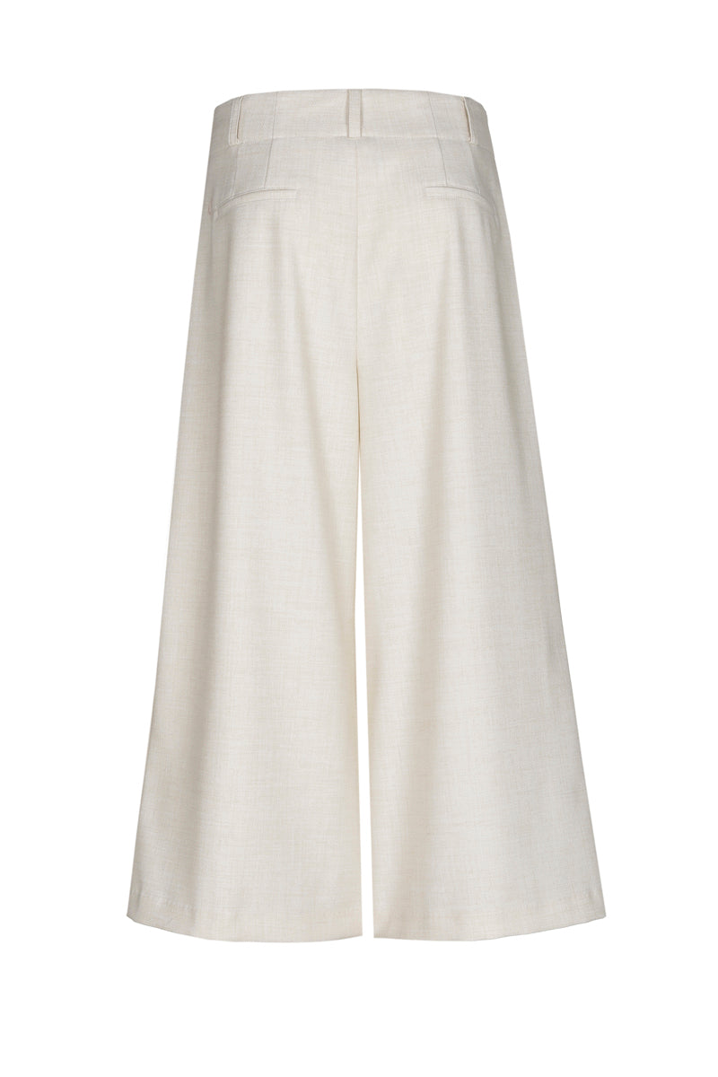 Culotte broek in crèmekleur met bandplooi en zakken