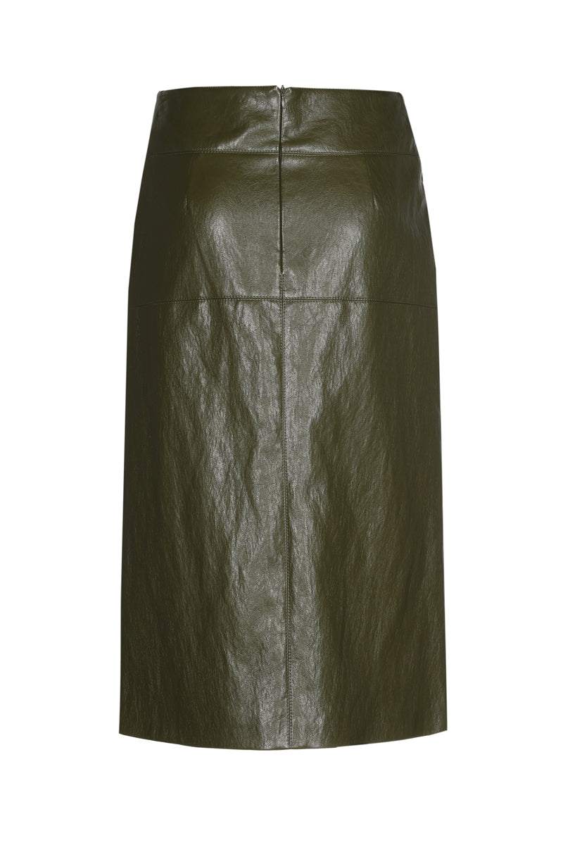 Straight khaki skirt fake leather