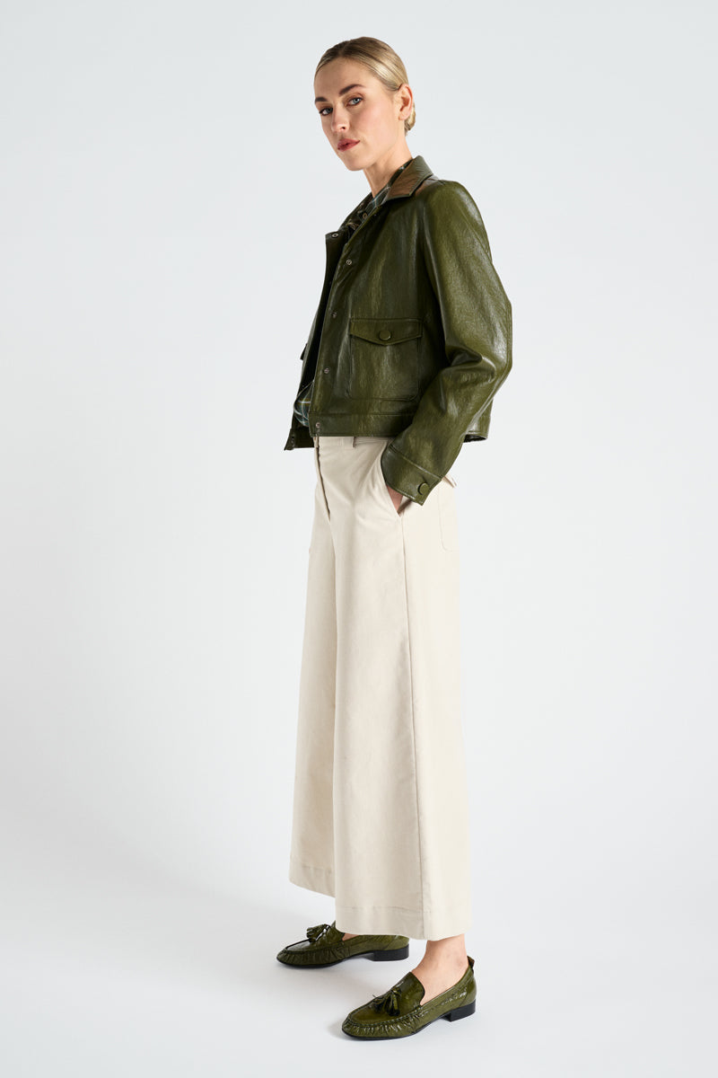 Short khaki fake leather jacket