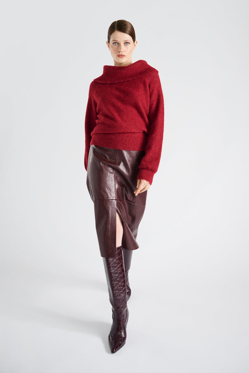 Rechte rok in lederlook met split