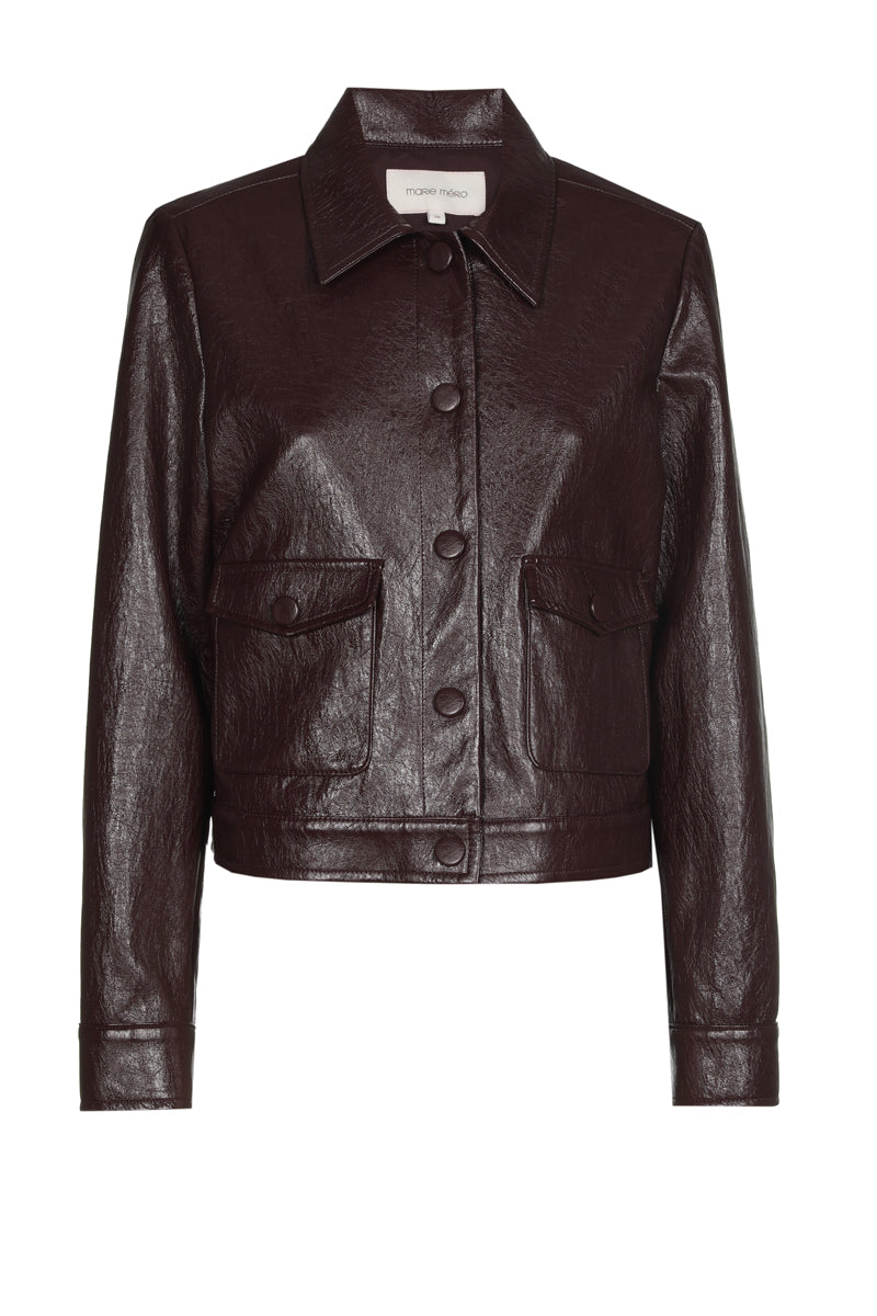 Veste courte marron faux cuir
