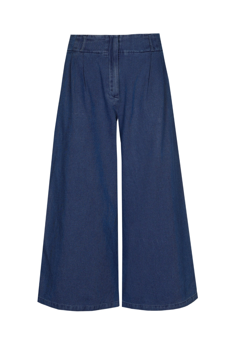 Culotte broek in denimlook met bandplooi en zakken