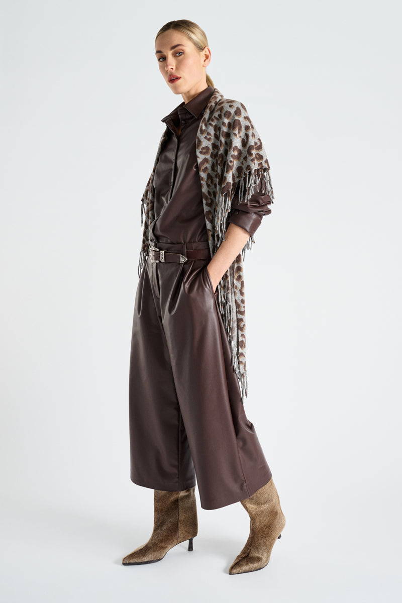 Chemise droite marron faux cuir