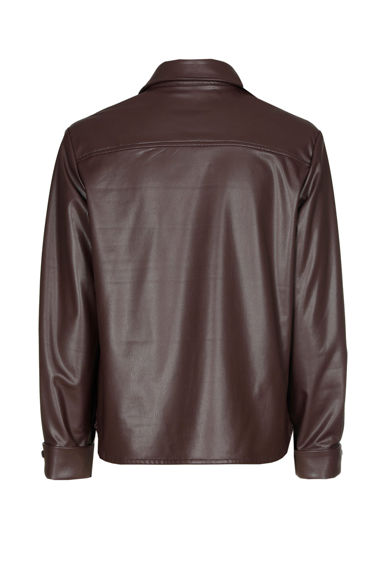 Chemise droite marron faux cuir