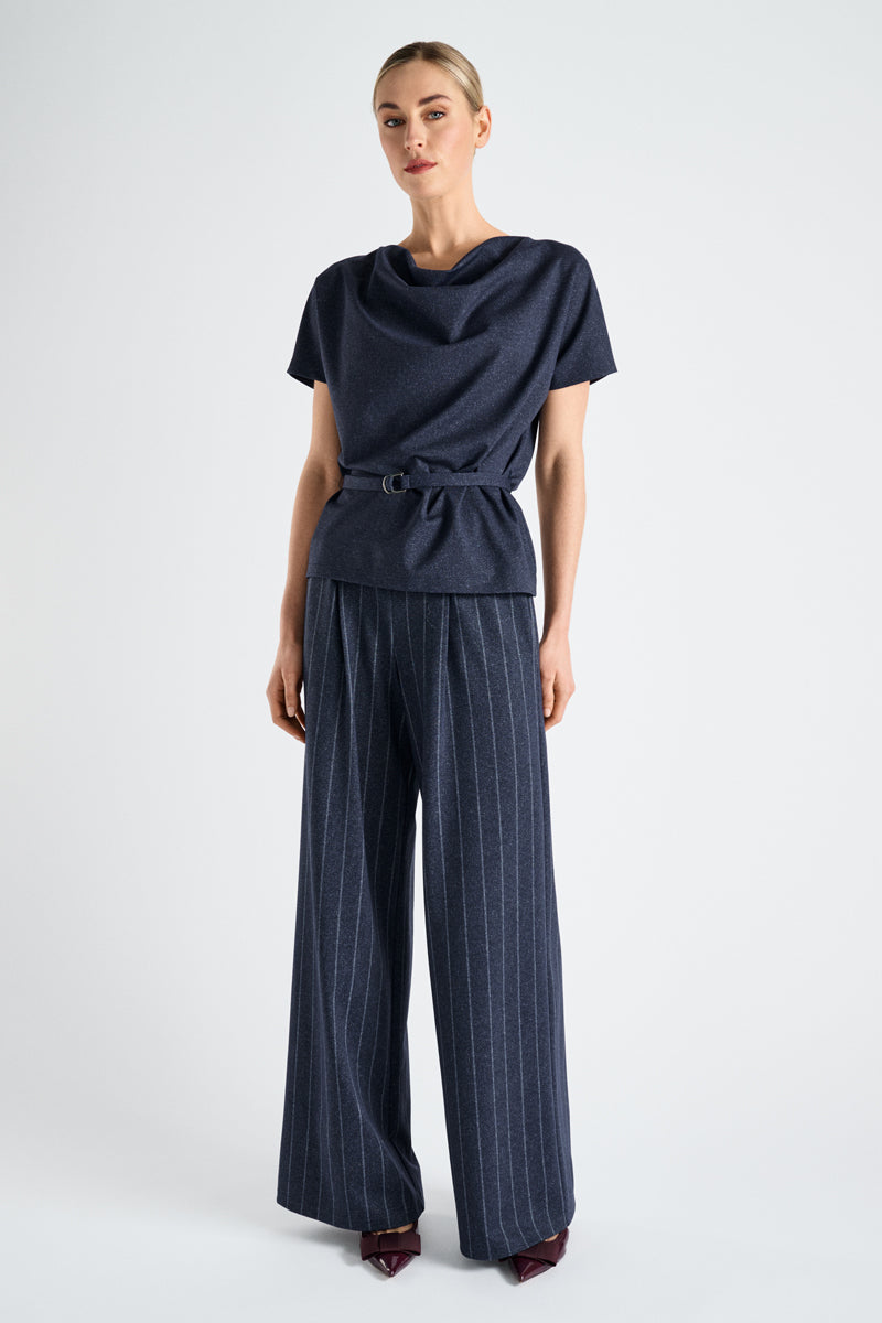 Wide-leg trousers blue with pinstripe and elastic waistband