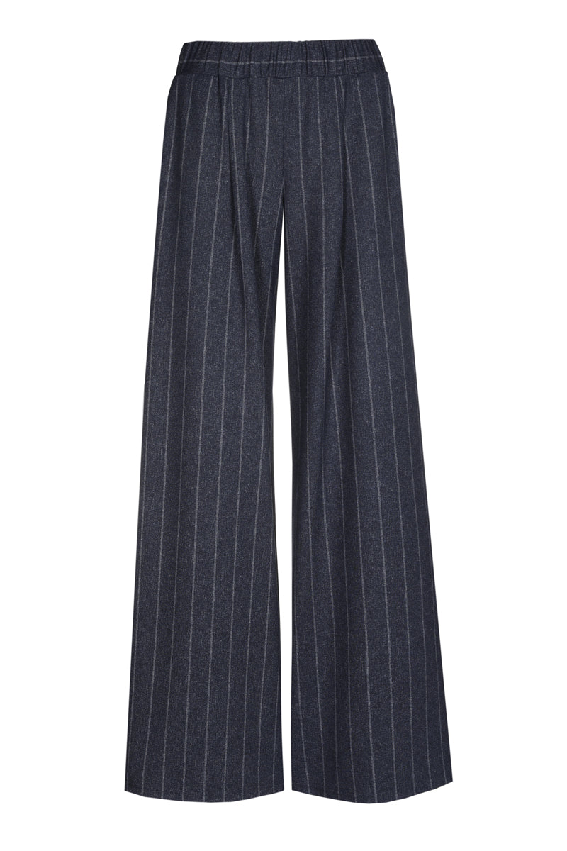 Wide-leg trousers blue with pinstripe and elastic waistband