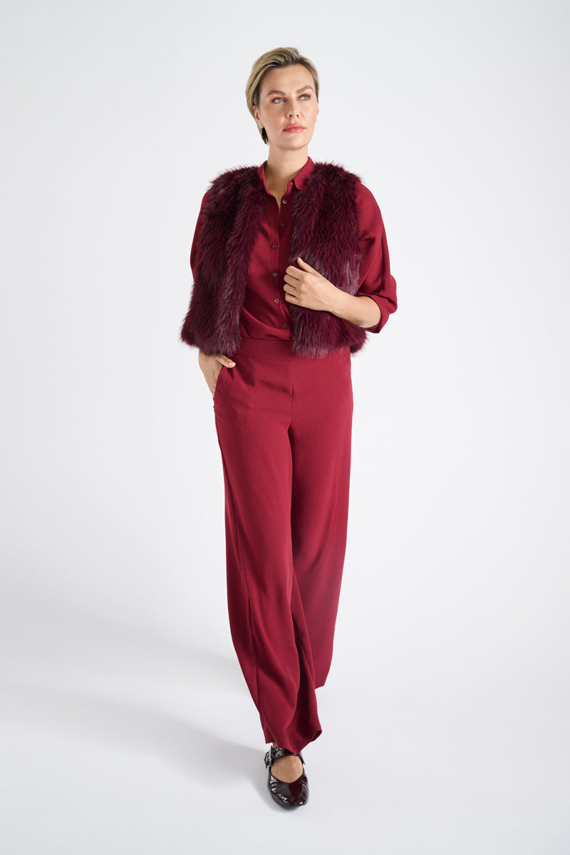 Soepele lange wijde bordeaux broek
