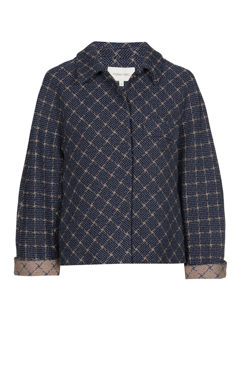 Short checked spencer jacket with buttons and collar