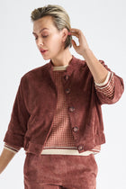Petite robe chemise en velours marron marsala