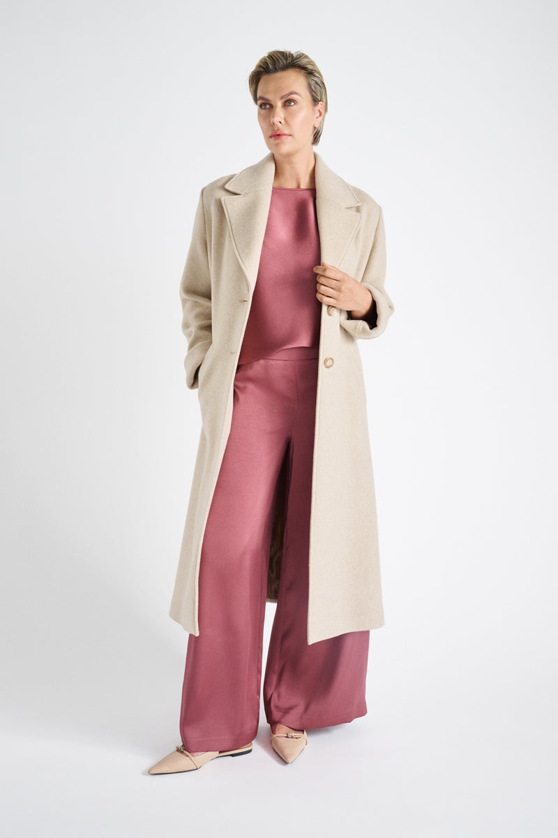 Wijde satijnen broek met tailleband