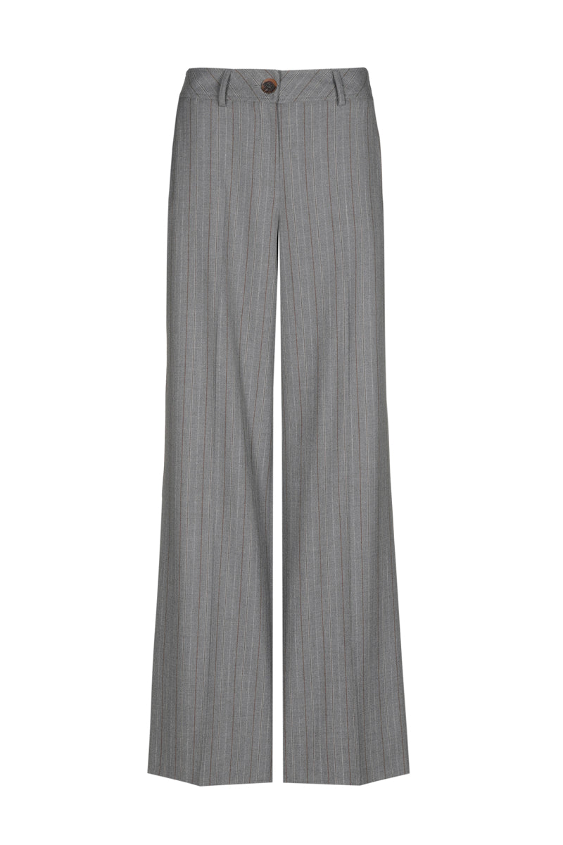 Rechte lange grijze broek met krijtstreep